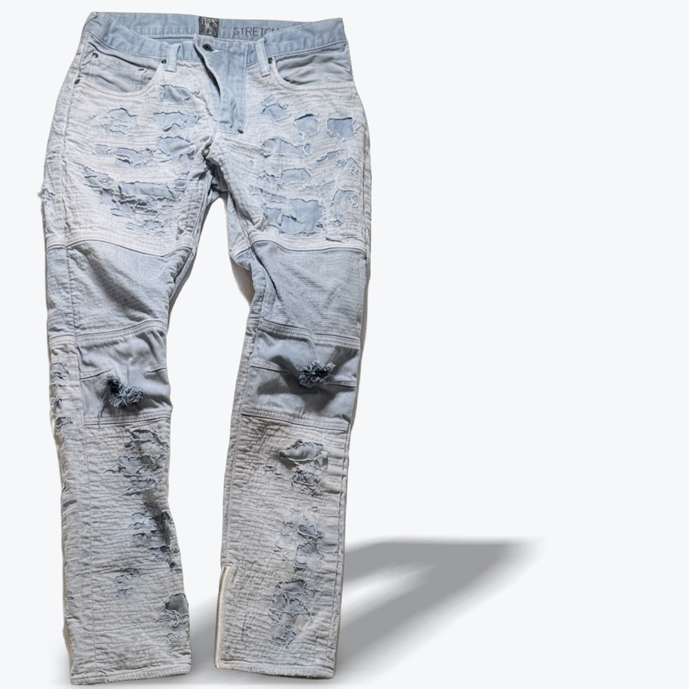 PRPS Demon Jeans Men 32 x 32 Grey Patchwork Japanese Boro Distressed Slim Fit
